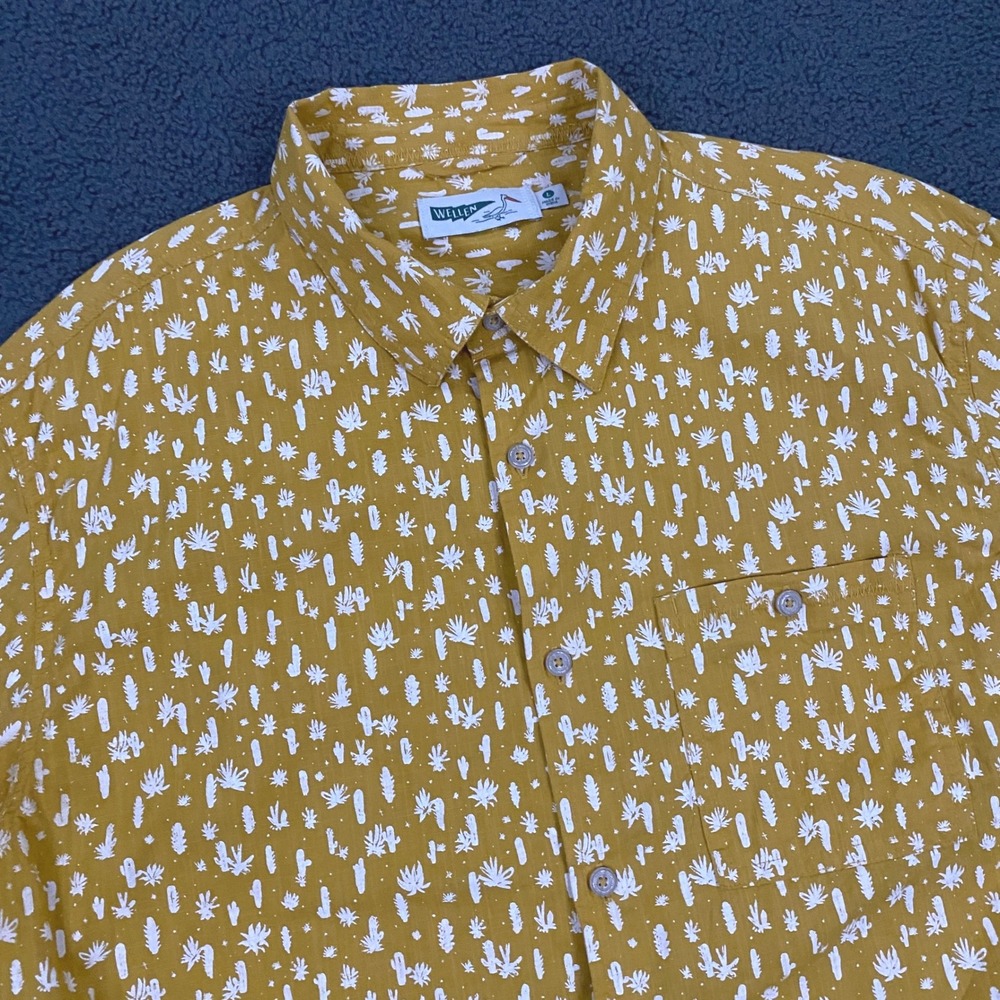 Wellen Shirt Mens Large Yellow Cactus Succulent Desert Print Button Up Huckberry